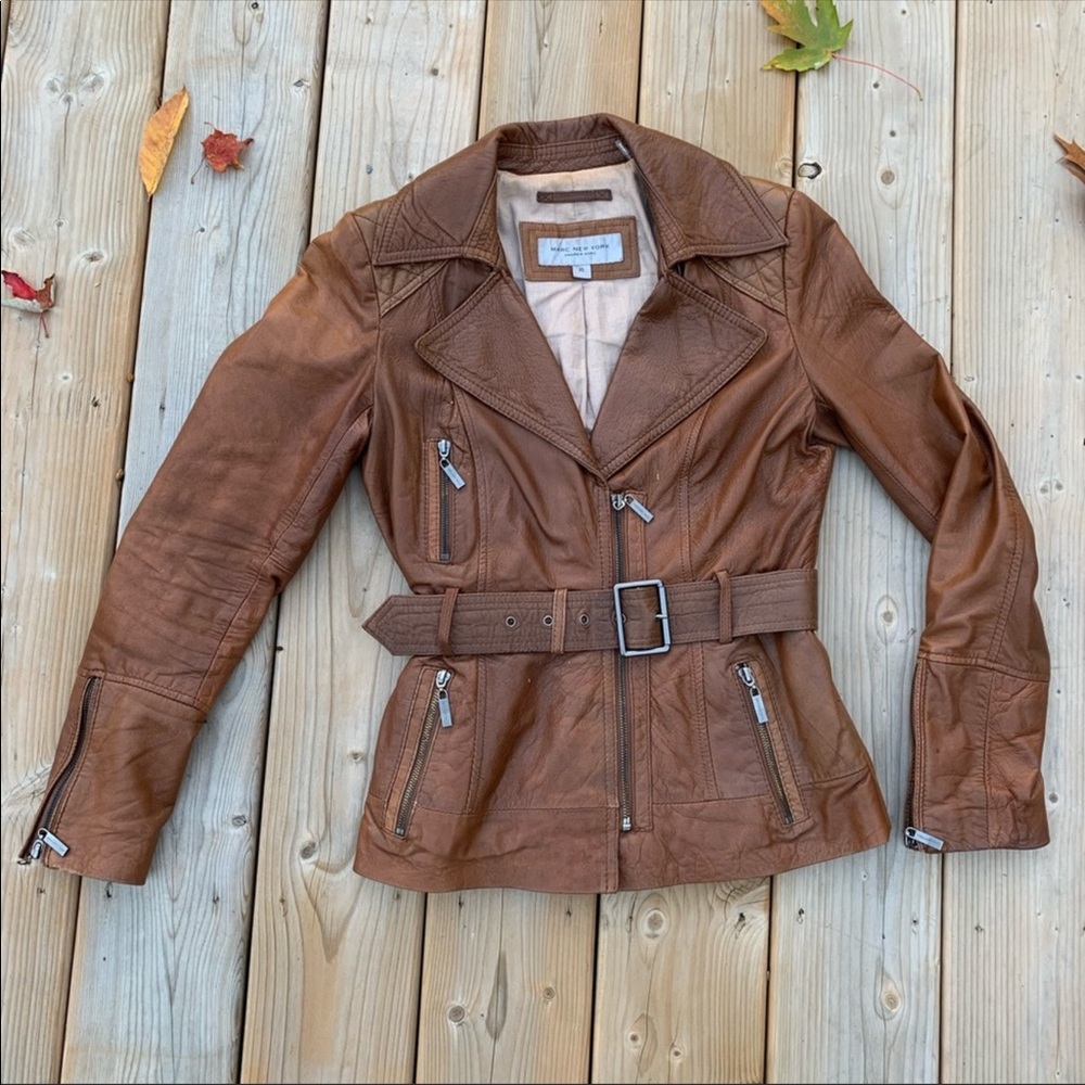 Marc New York | Tan/Cognac Leather Biker Jacket